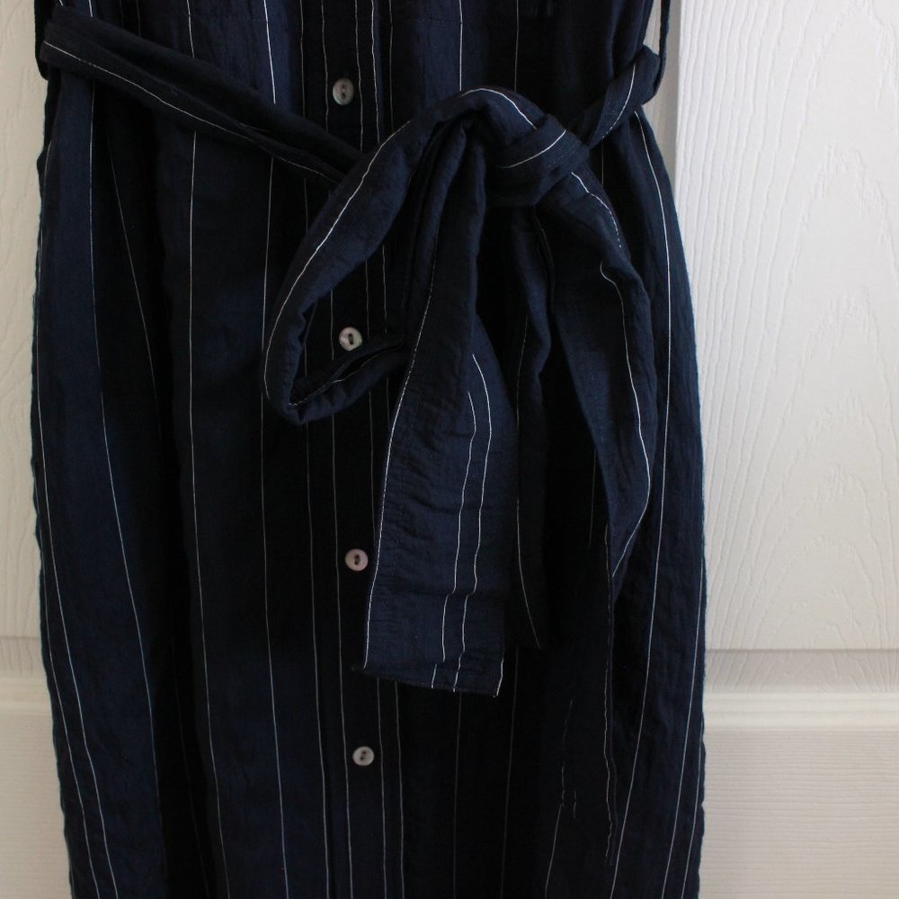 Vince Navy and White Drapey Stripe Midi Shirtdress - Picture 4 of 7